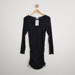NEW L'agence Black Bodycon Ruched Side Drawstring Long Sleeve Dress